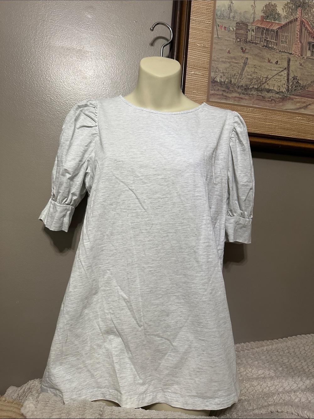 Doe & Rae Heathered Light Gray Puff Sleeve Tunic size medium